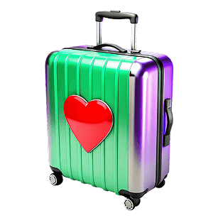 Travel luggage with heart sticker